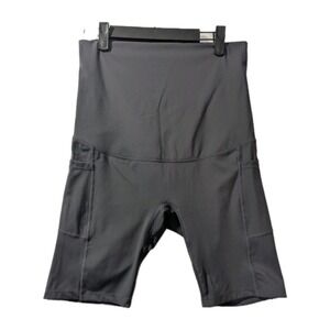 Poshdivah Women's Gray Yoga Shorts High Waist Size S with Pockets Activewear
